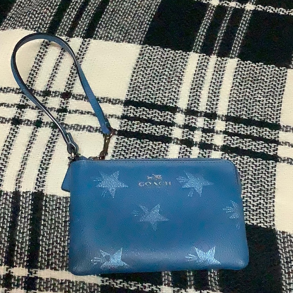 Coach metallic stars zip corner wristlet wallet